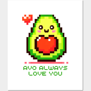 Pixel Art Smiling Avocado with Heart - Avo Always Love You Posters and Art